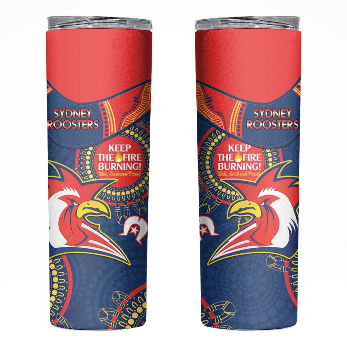 NRL Roosters NAIDOC Week Skinny Tumbler Keep The Fire Burning Indigenous Art