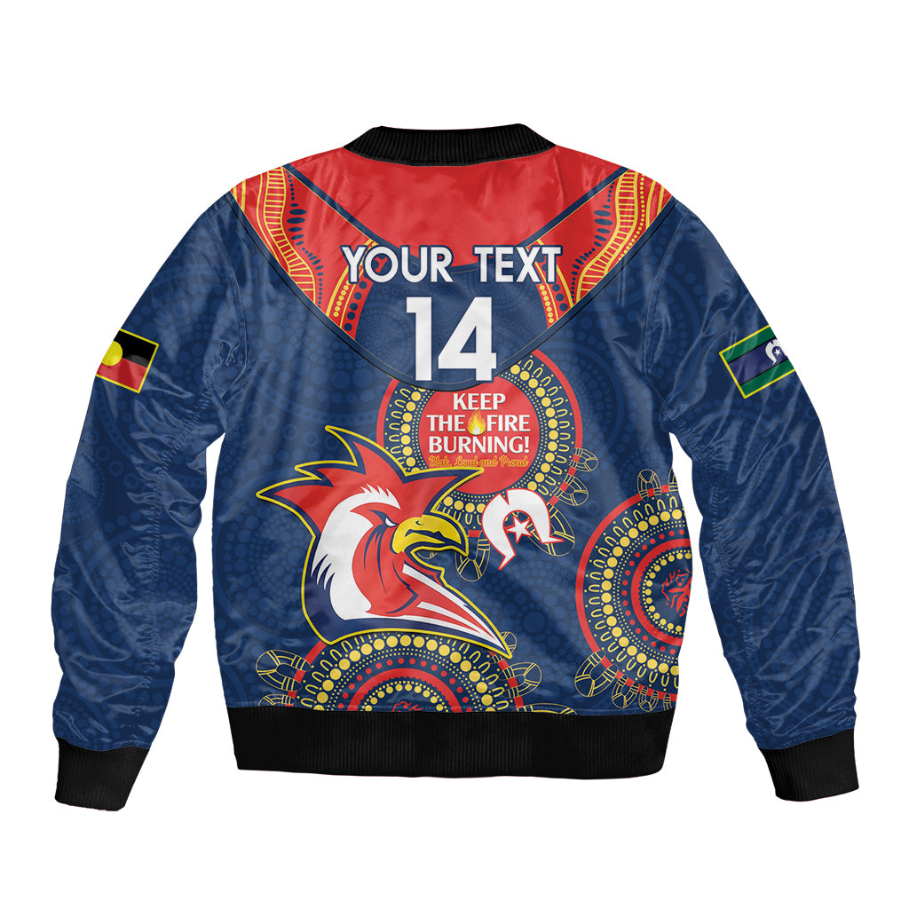 Custom NRL Roosters NAIDOC Week Sleeve Zip Bomber Jacket Keep The Fire Burning Indigenous Art