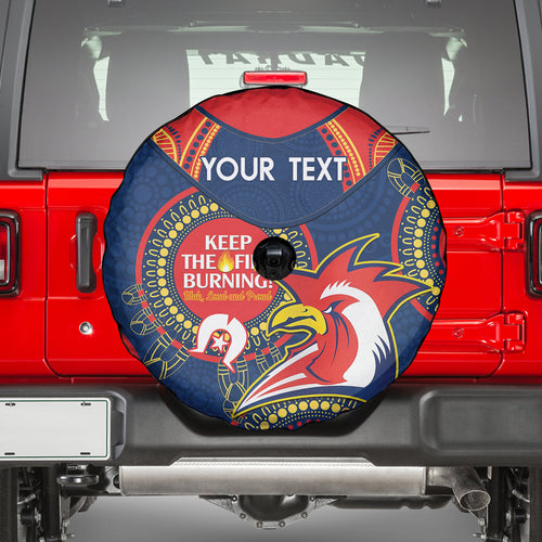 Custom NRL Roosters NAIDOC Week Spare Tire Cover Keep The Fire Burning Indigenous Art