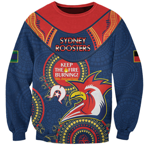 Custom NRL Roosters NAIDOC Week Sweatshirt Keep The Fire Burning Indigenous Art