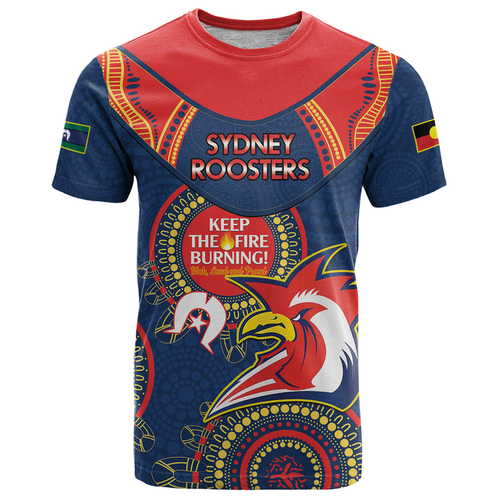 Custom NRL Roosters NAIDOC Week T Shirt Keep The Fire Burning Indigenous Art