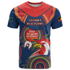 Custom NRL Roosters NAIDOC Week T Shirt Keep The Fire Burning Indigenous Art