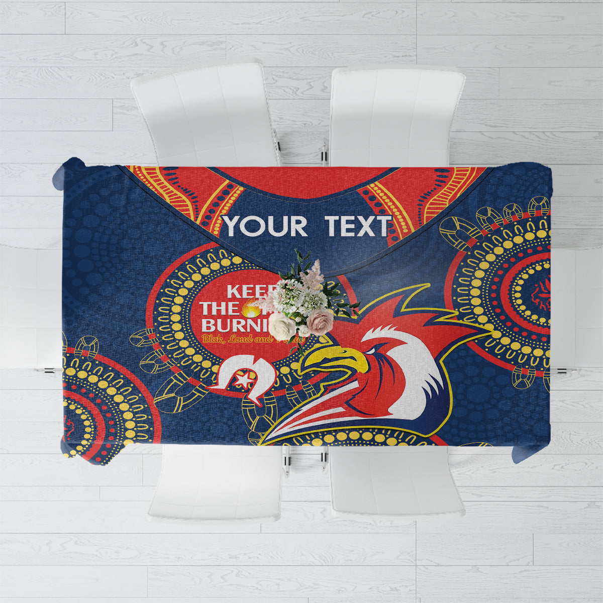 Custom NRL Roosters NAIDOC Week Tablecloth Keep The Fire Burning Indigenous Art