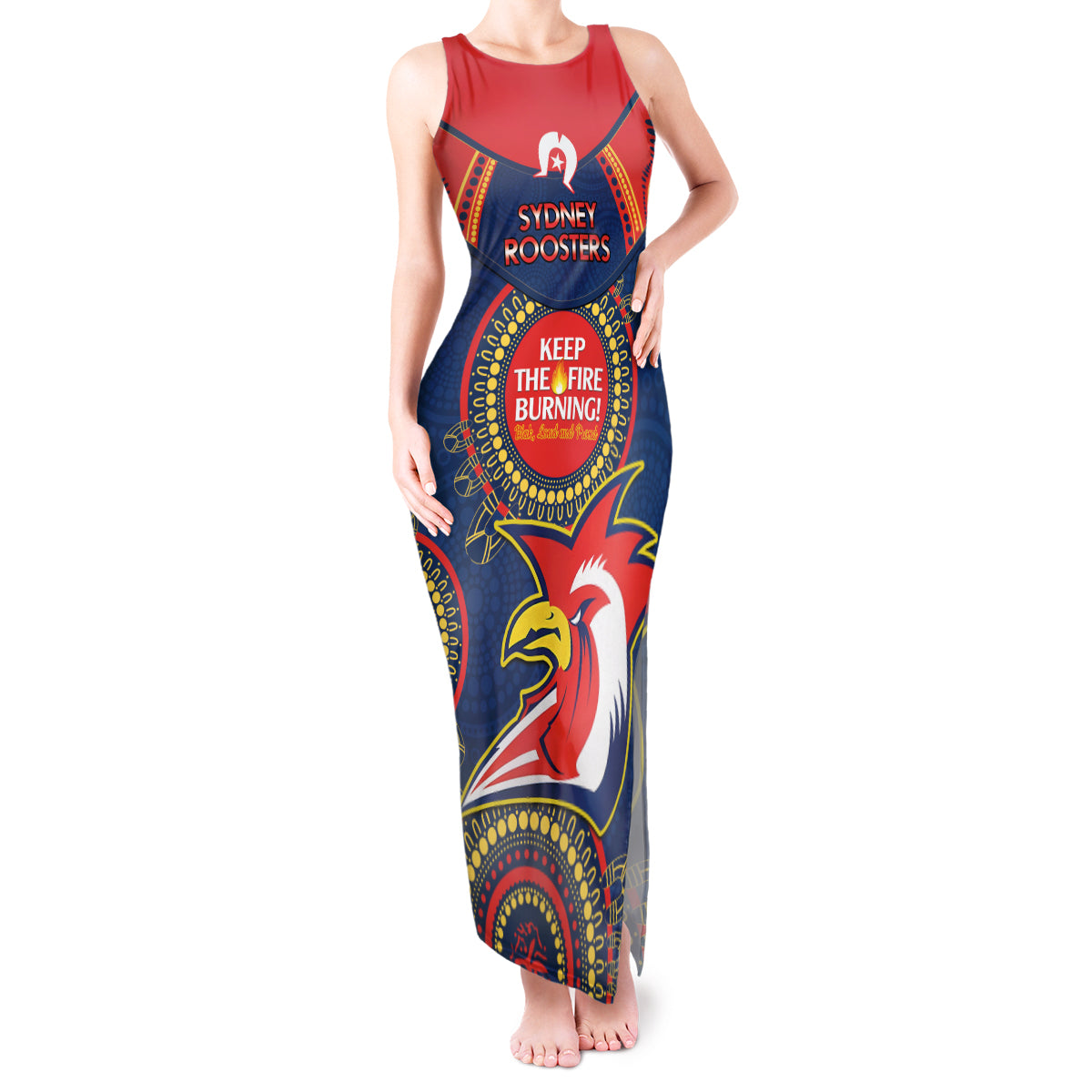 Custom NRL Roosters NAIDOC Week Tank Maxi Dress Keep The Fire Burning Indigenous Art