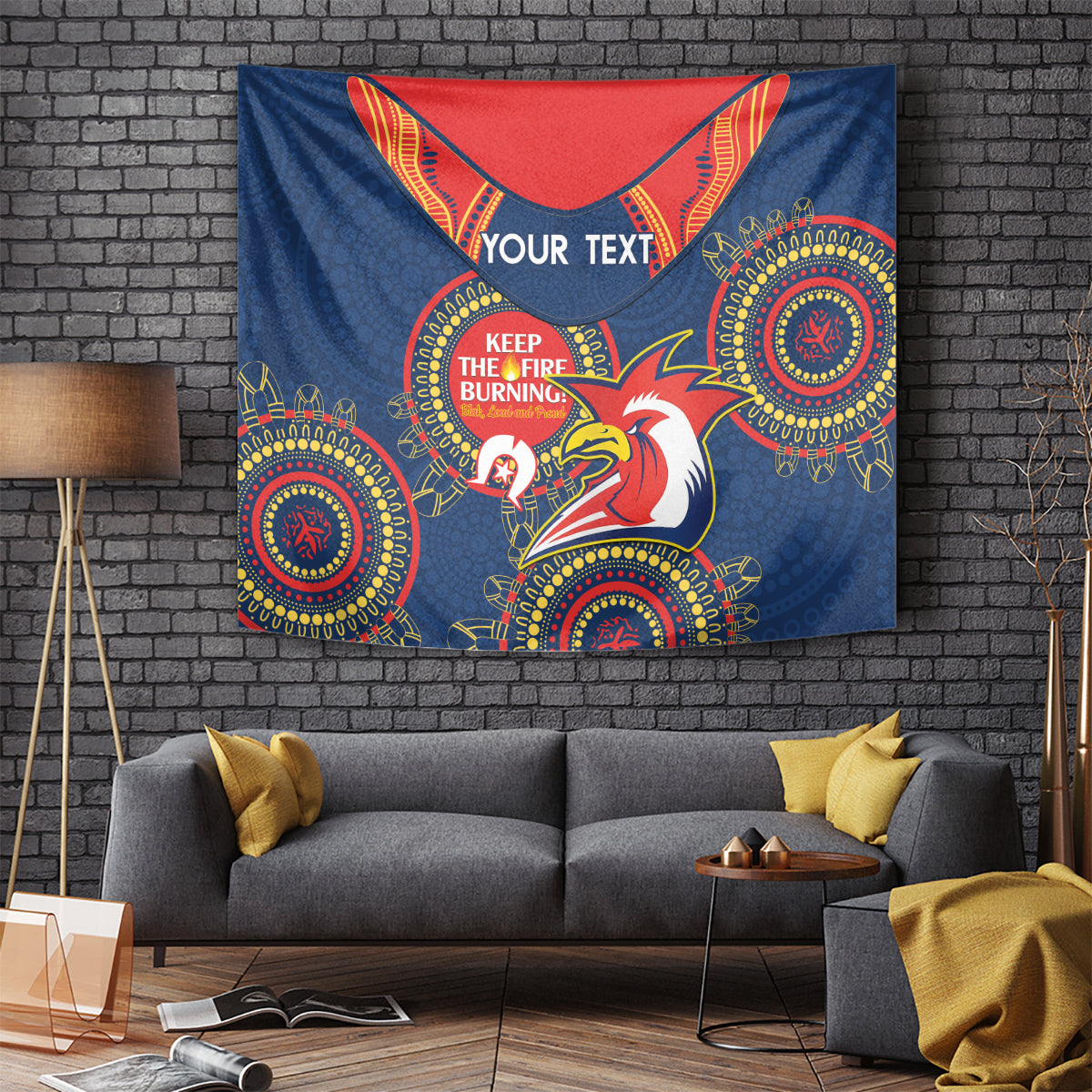 Custom NRL Roosters NAIDOC Week Tapestry Keep The Fire Burning Indigenous Art