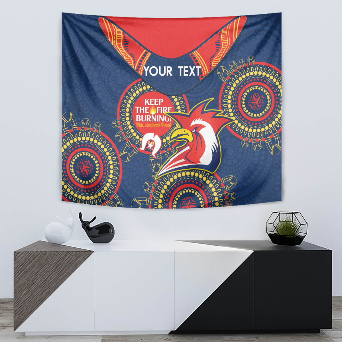 Custom NRL Roosters NAIDOC Week Tapestry Keep The Fire Burning Indigenous Art