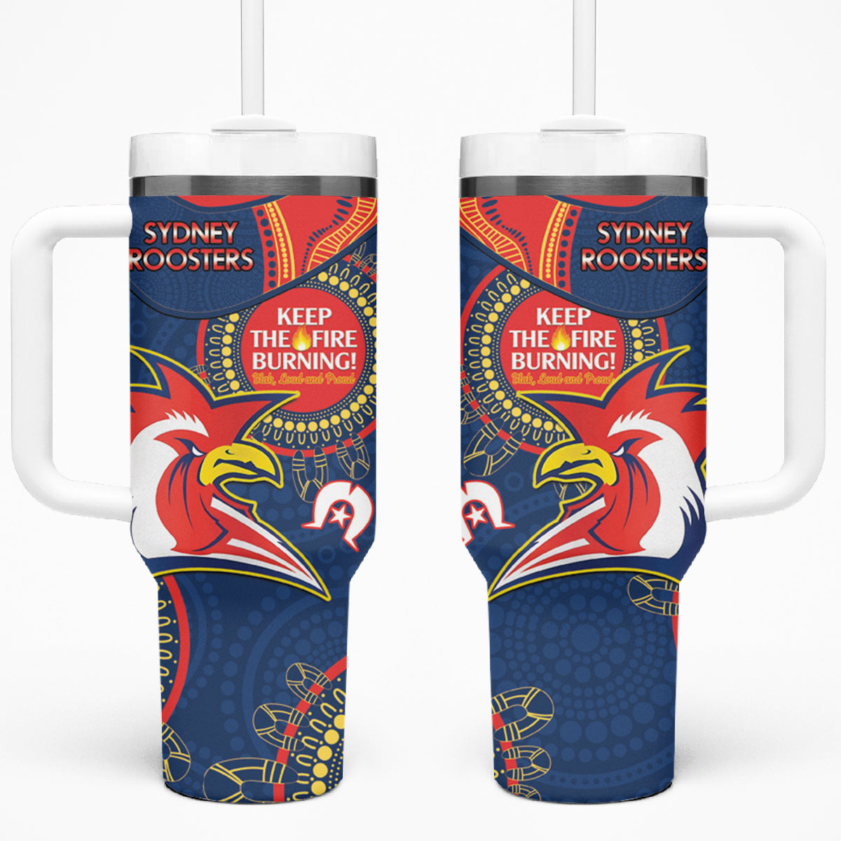 NRL Roosters NAIDOC Week Tumbler With Handle Keep The Fire Burning Indigenous Art