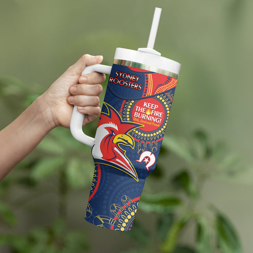 NRL Roosters NAIDOC Week Tumbler With Handle Keep The Fire Burning Indigenous Art
