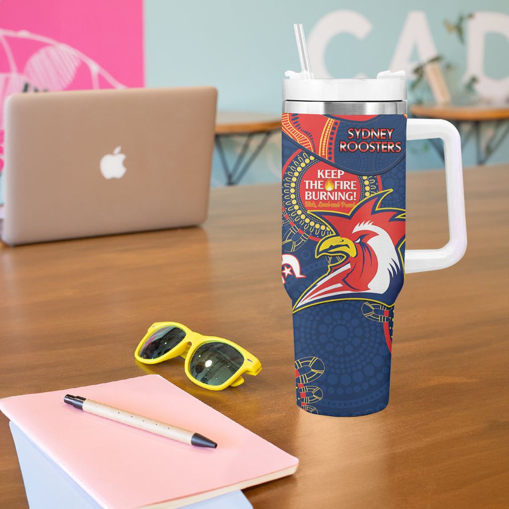 NRL Roosters NAIDOC Week Tumbler With Handle Keep The Fire Burning Indigenous Art