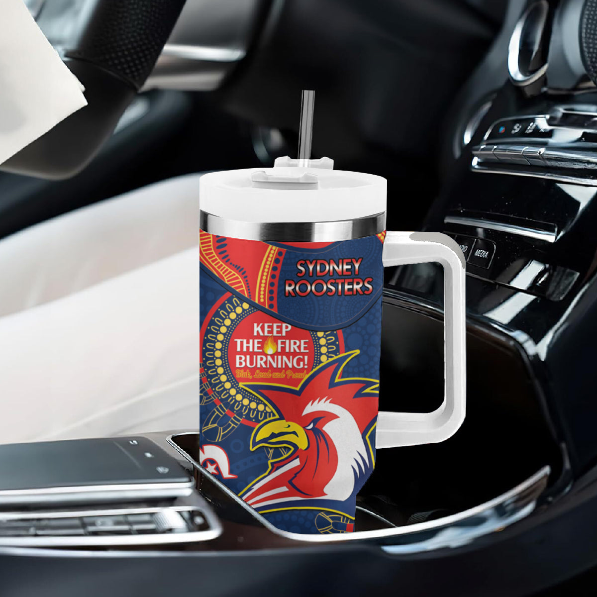 NRL Roosters NAIDOC Week Tumbler With Handle Keep The Fire Burning Indigenous Art