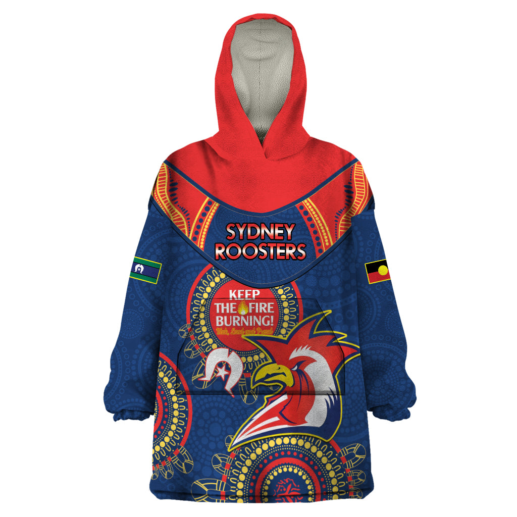 Custom NRL Roosters NAIDOC Week Wearable Blanket Hoodie Keep The Fire Burning Indigenous Art
