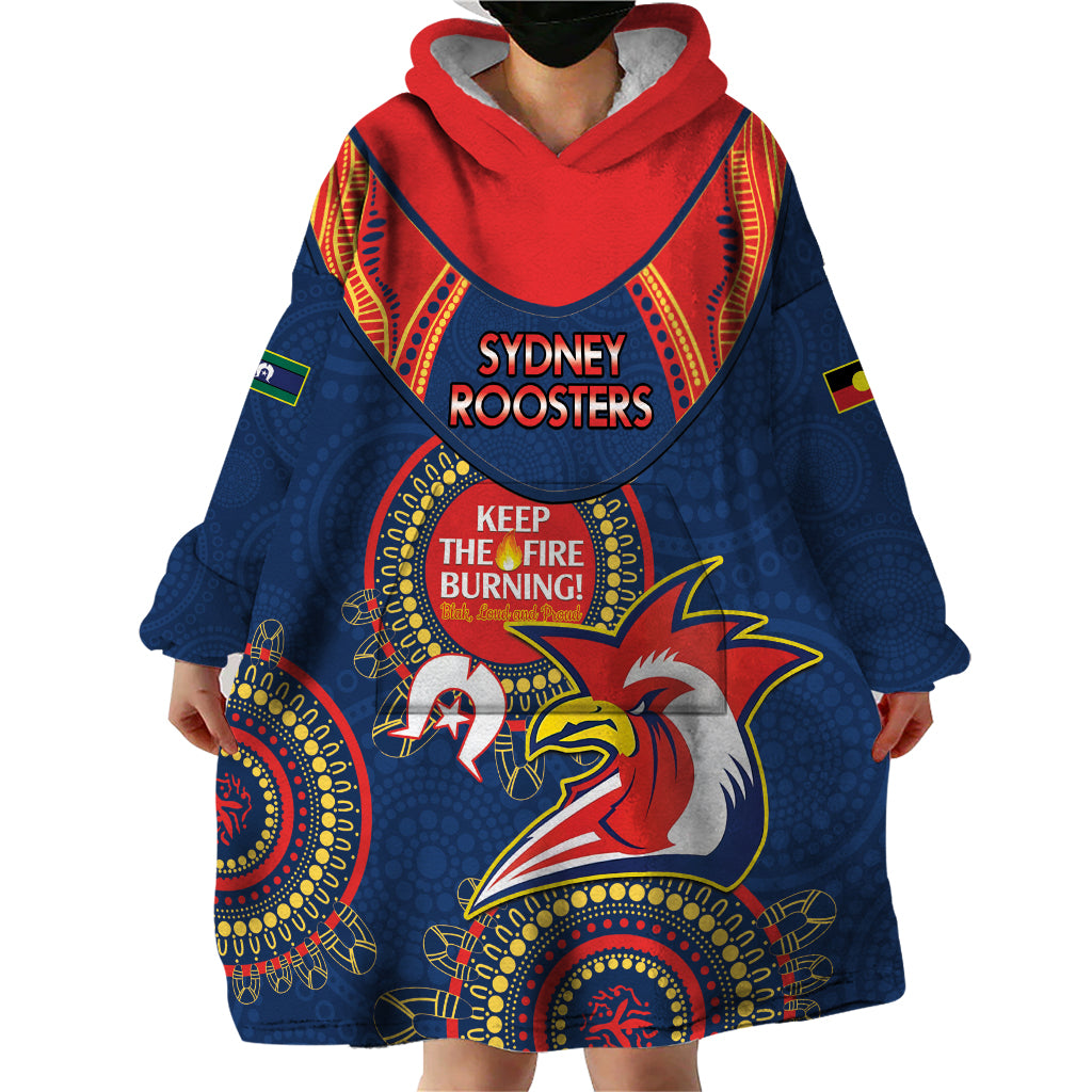 Custom NRL Roosters NAIDOC Week Wearable Blanket Hoodie Keep The Fire Burning Indigenous Art