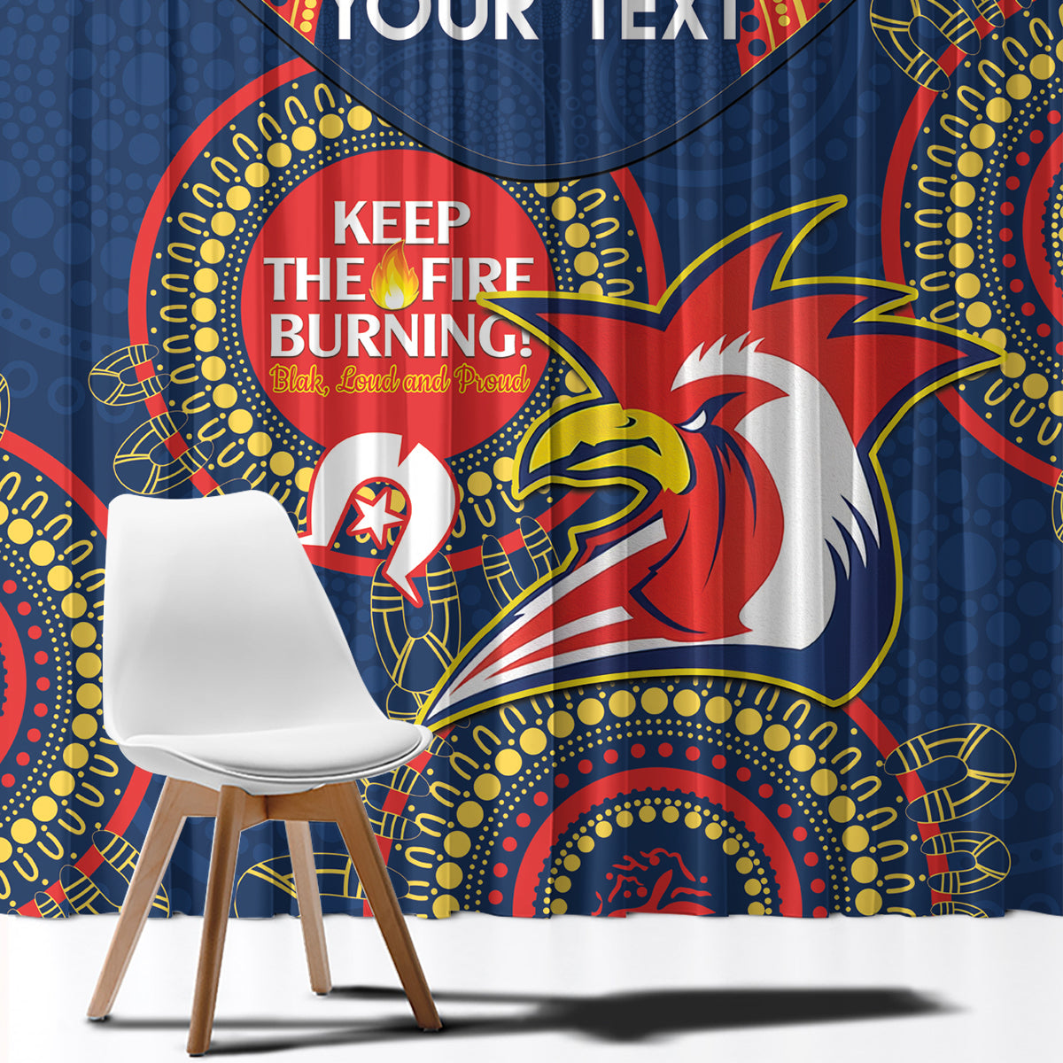 Custom NRL Roosters NAIDOC Week Window Curtain Keep The Fire Burning Indigenous Art