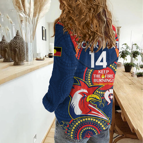 Custom NRL Roosters NAIDOC Week Women Casual Shirt Keep The Fire Burning Indigenous Art