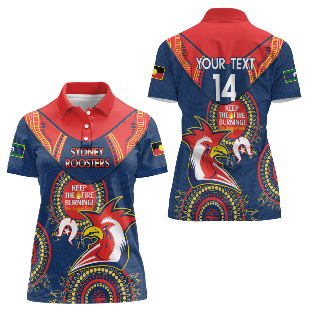 Custom NRL Roosters NAIDOC Week Women Polo Shirt Keep The Fire Burning Indigenous Art