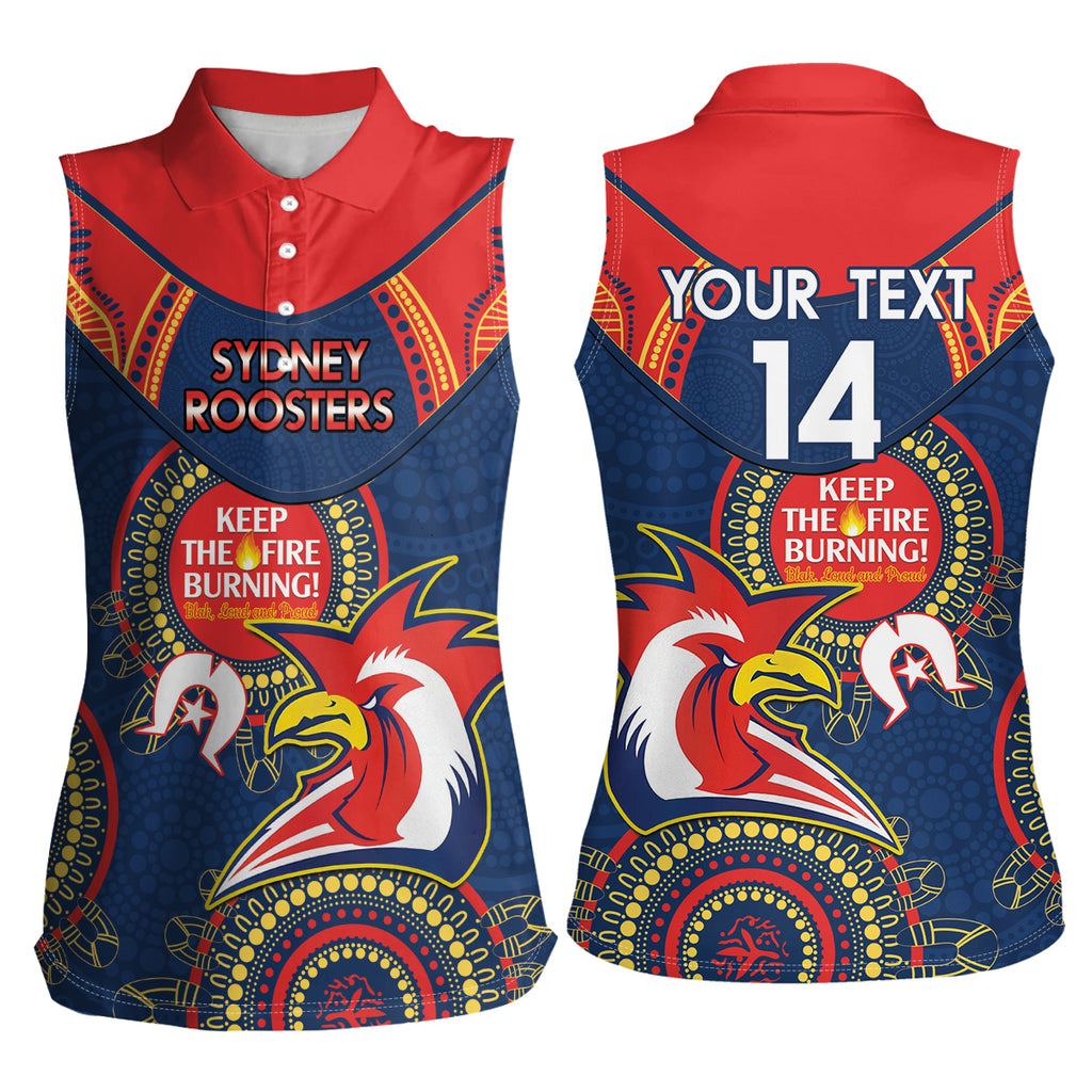 Custom NRL Roosters NAIDOC Week Women Sleeveless Polo Shirt Keep The Fire Burning Indigenous Art