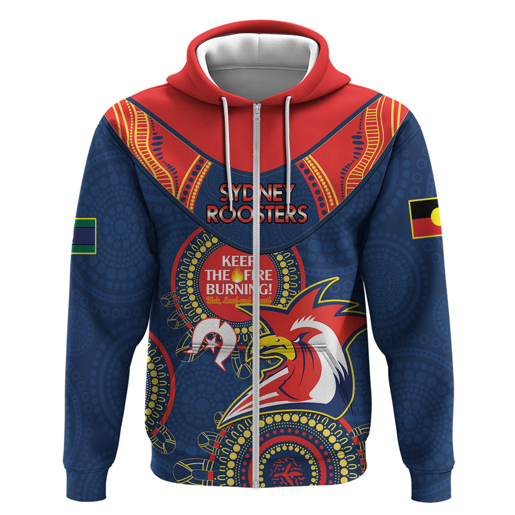 Custom NRL Roosters NAIDOC Week Zip Hoodie Keep The Fire Burning Indigenous Art