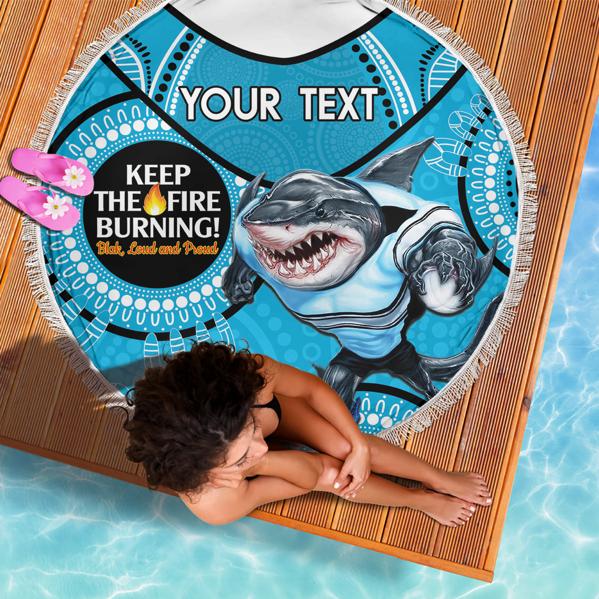 Custom NRL Sharks NAIDOC Week Beach Blanket Keep The Fire Burning Indigenous Art