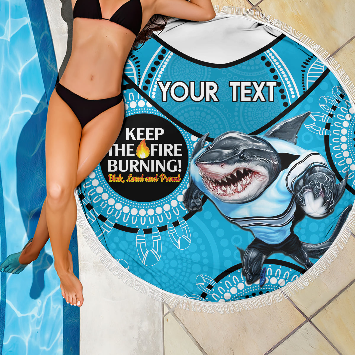 Custom NRL Sharks NAIDOC Week Beach Blanket Keep The Fire Burning Indigenous Art