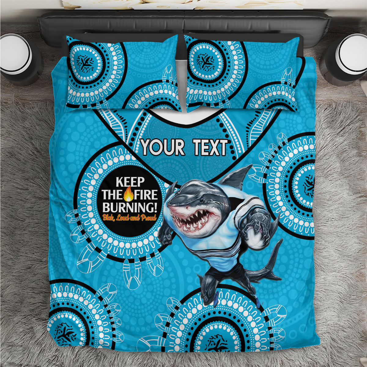 Custom NRL Sharks NAIDOC Week Bedding Set Keep The Fire Burning Indigenous Art