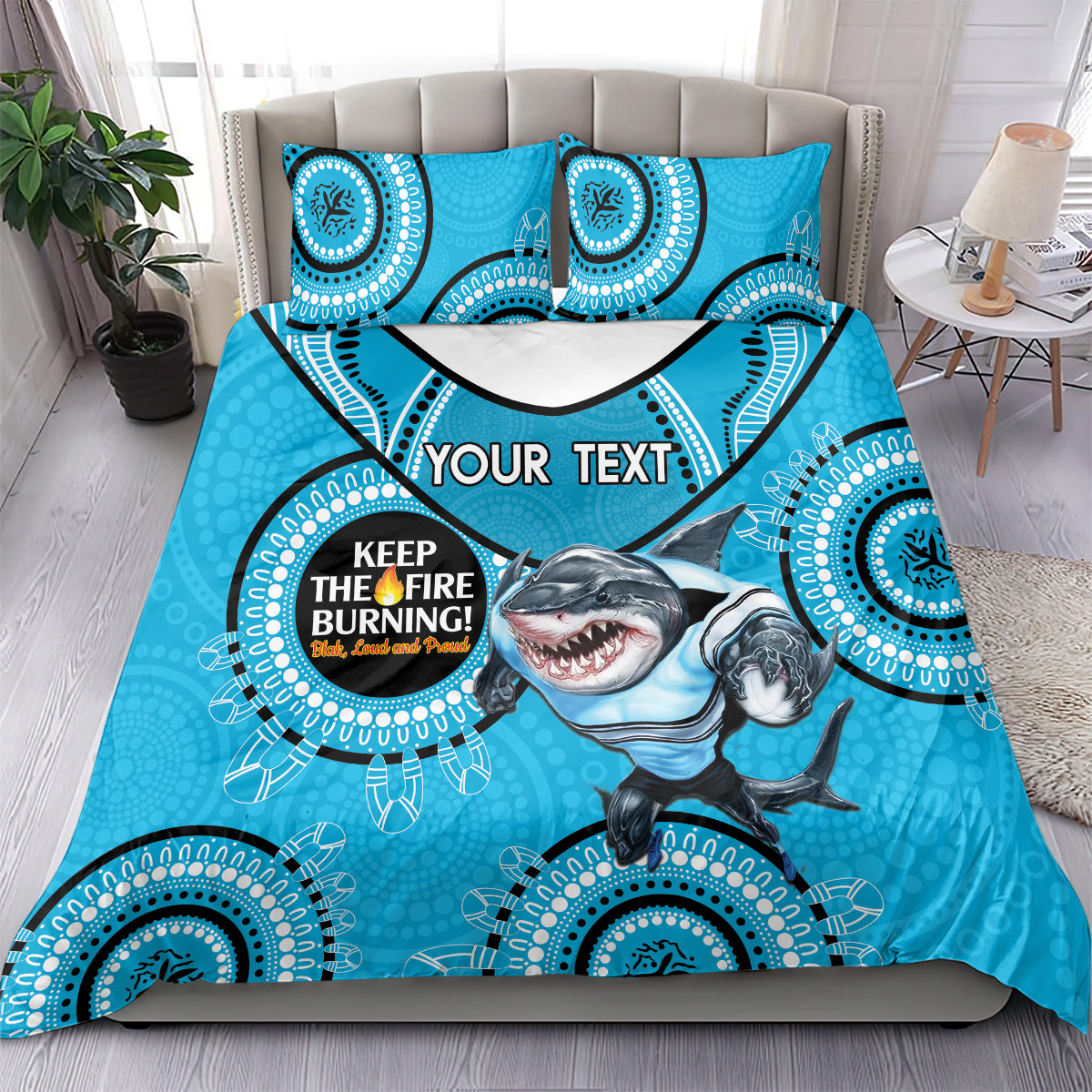 Custom NRL Sharks NAIDOC Week Bedding Set Keep The Fire Burning Indigenous Art