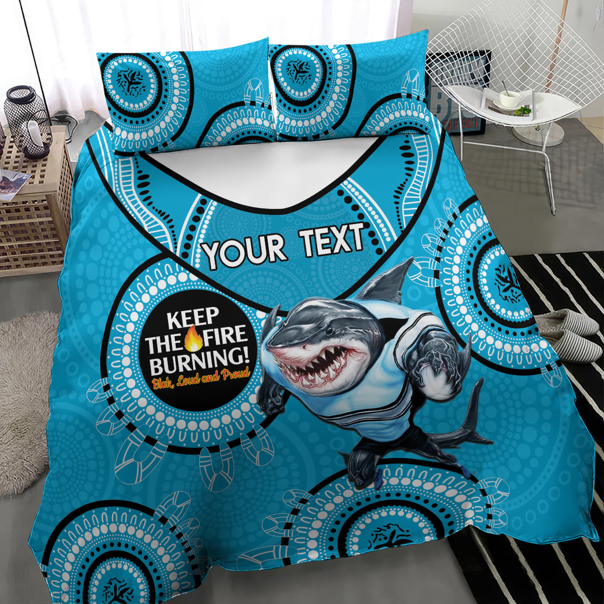 Custom NRL Sharks NAIDOC Week Bedding Set Keep The Fire Burning Indigenous Art