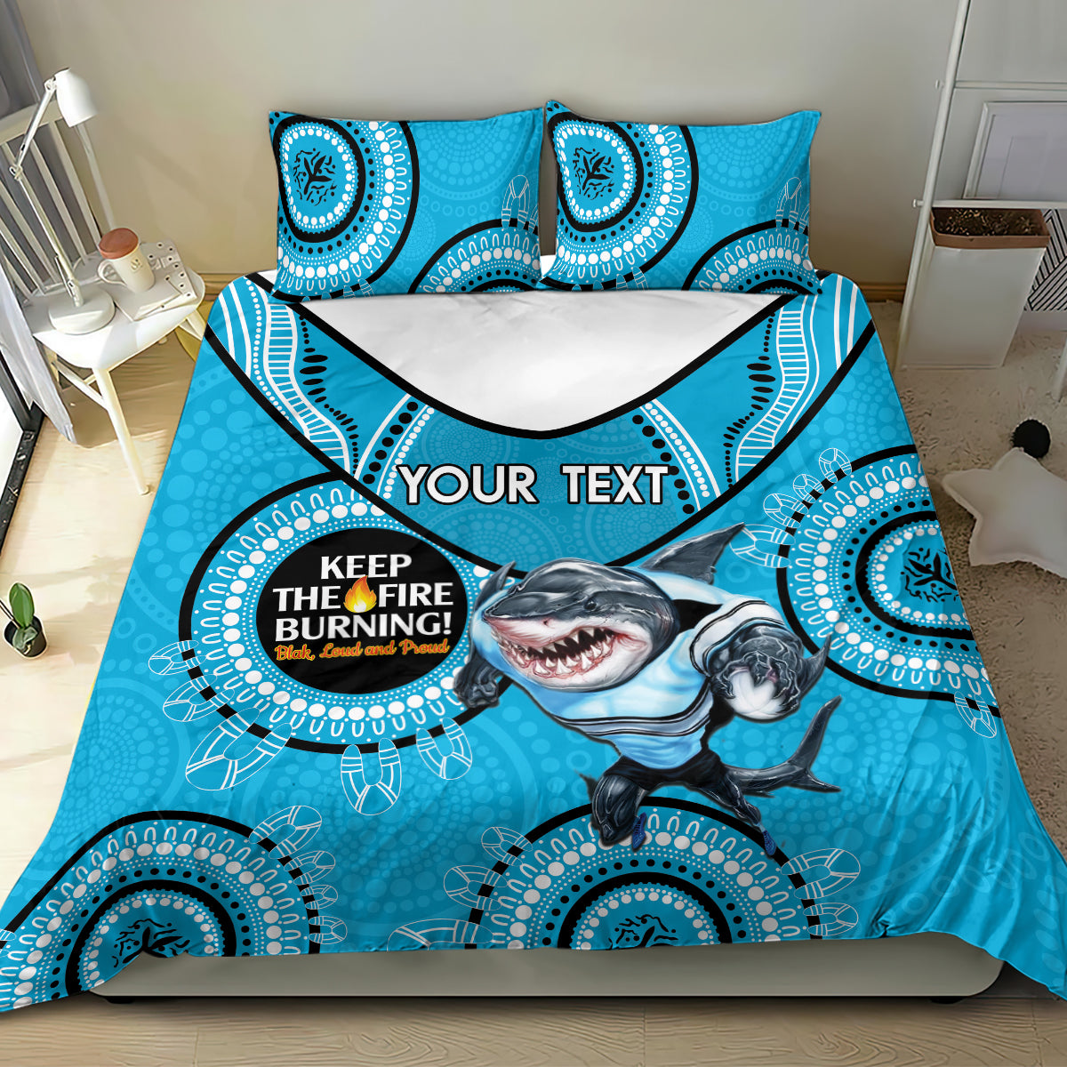 Custom NRL Sharks NAIDOC Week Bedding Set Keep The Fire Burning Indigenous Art