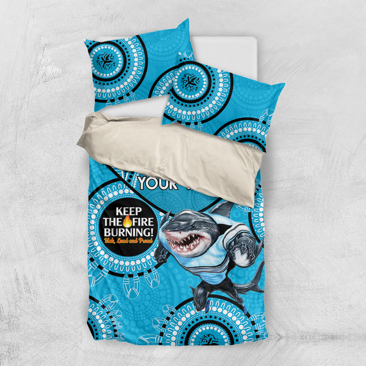 Custom NRL Sharks NAIDOC Week Bedding Set Keep The Fire Burning Indigenous Art