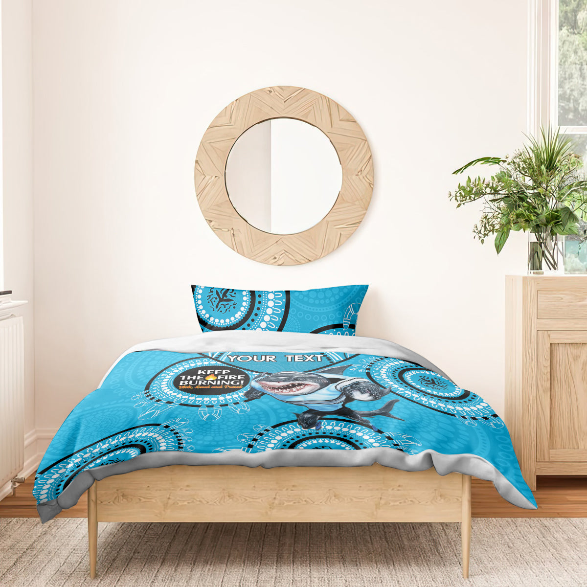 Custom NRL Sharks NAIDOC Week Bedding Set Keep The Fire Burning Indigenous Art