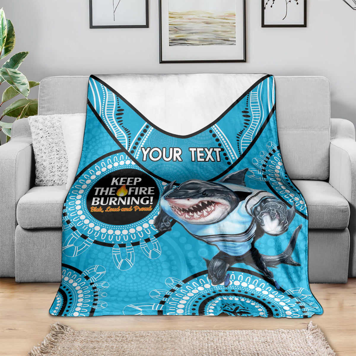 Custom NRL Sharks NAIDOC Week Blanket Keep The Fire Burning Indigenous Art
