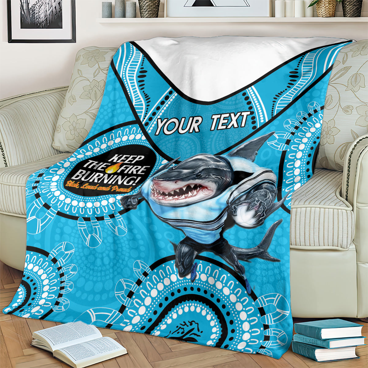 Custom NRL Sharks NAIDOC Week Blanket Keep The Fire Burning Indigenous Art