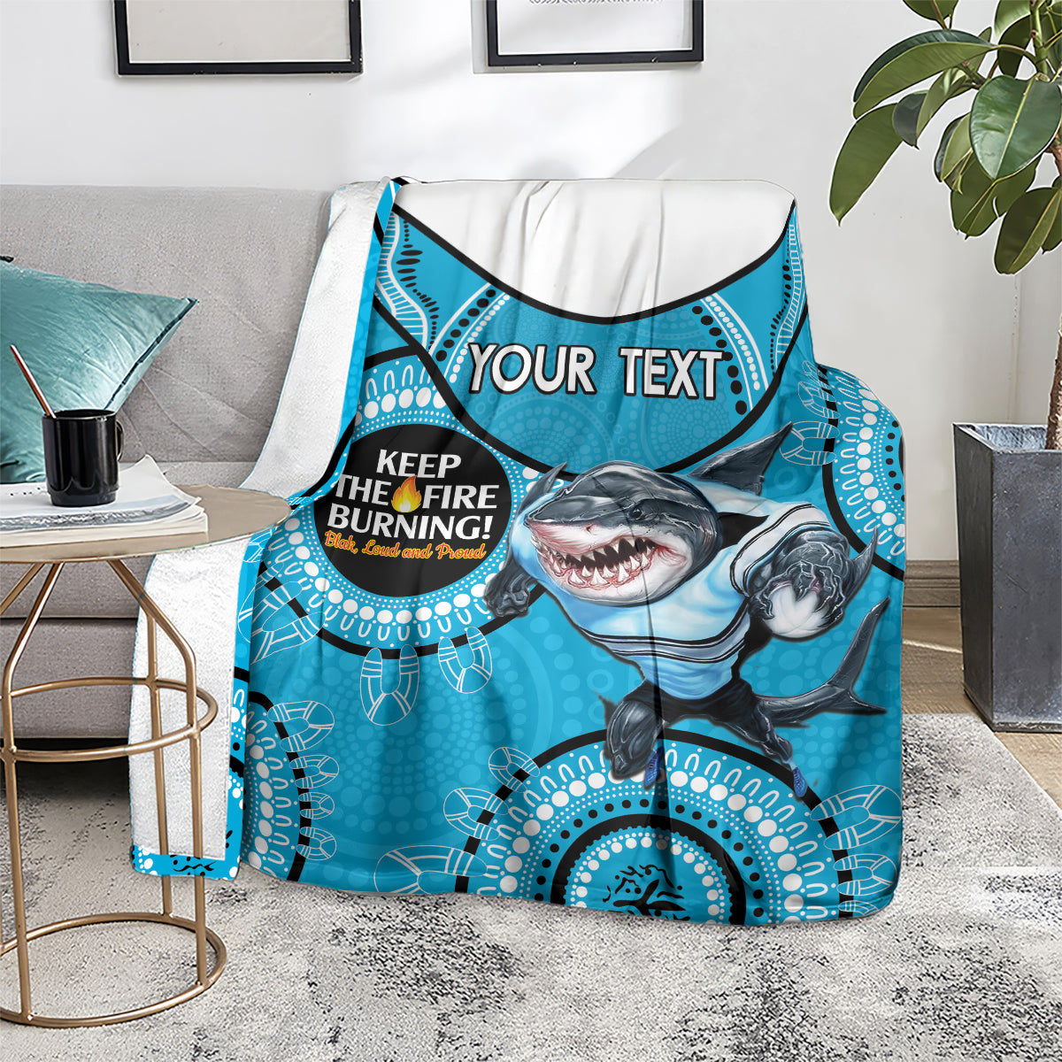 Custom NRL Sharks NAIDOC Week Blanket Keep The Fire Burning Indigenous Art