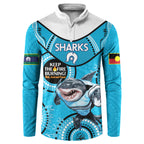 Custom NRL Sharks NAIDOC Week Button Sweatshirt Keep The Fire Burning Indigenous Art