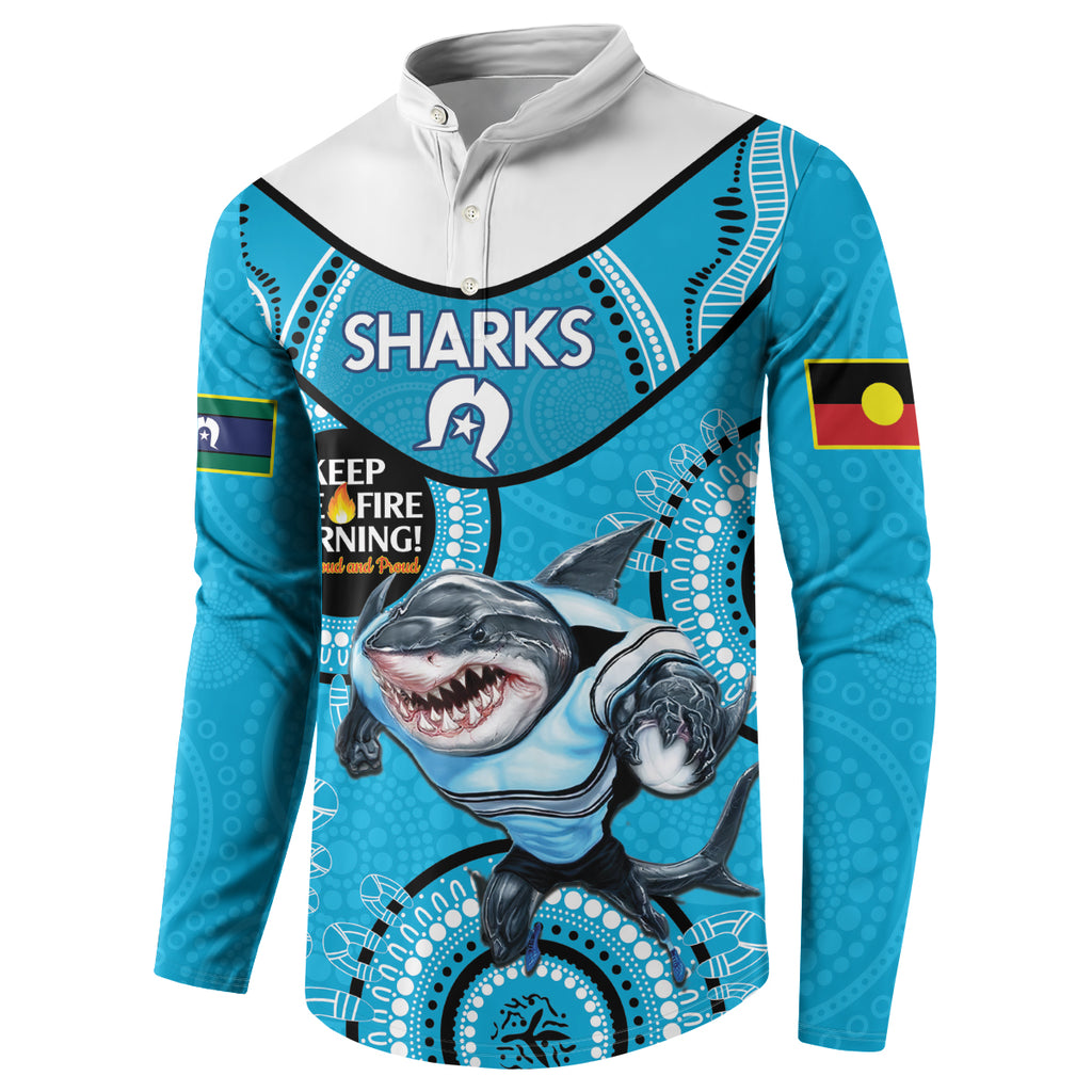 Custom NRL Sharks NAIDOC Week Button Sweatshirt Keep The Fire Burning Indigenous Art