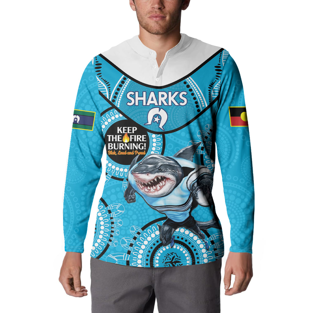 Custom NRL Sharks NAIDOC Week Button Sweatshirt Keep The Fire Burning Indigenous Art