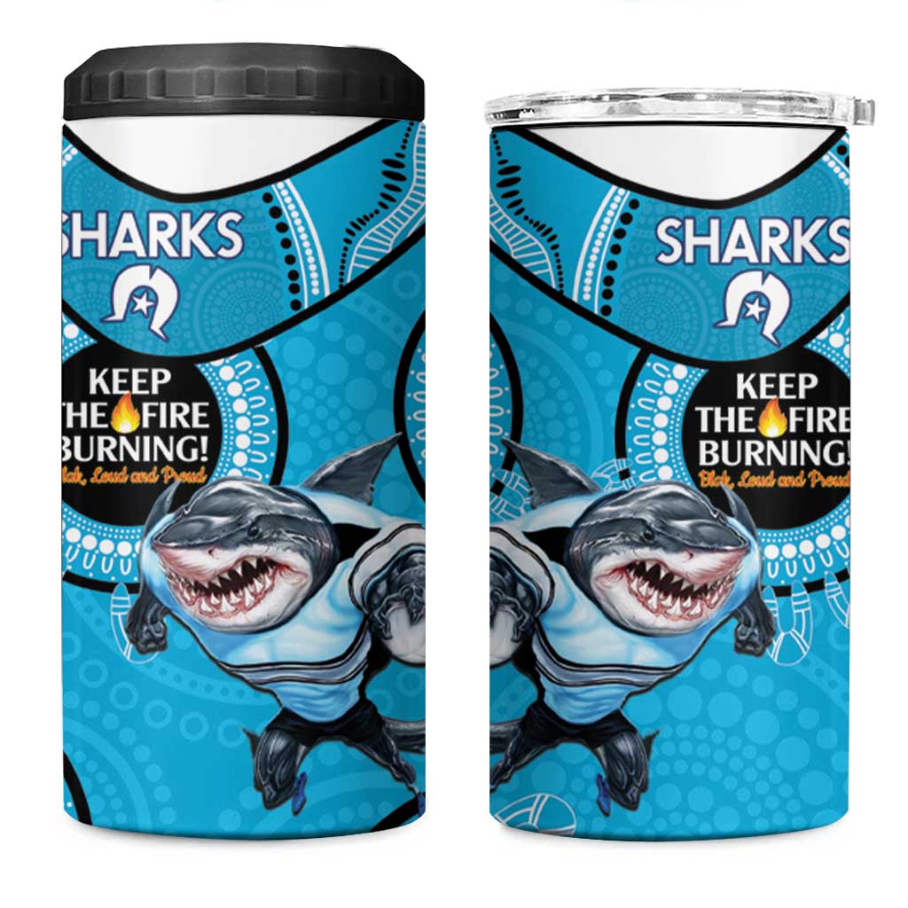 NRL Sharks NAIDOC Week 4 in 1 Can Cooler Tumbler Keep The Fire Burning Indigenous Art