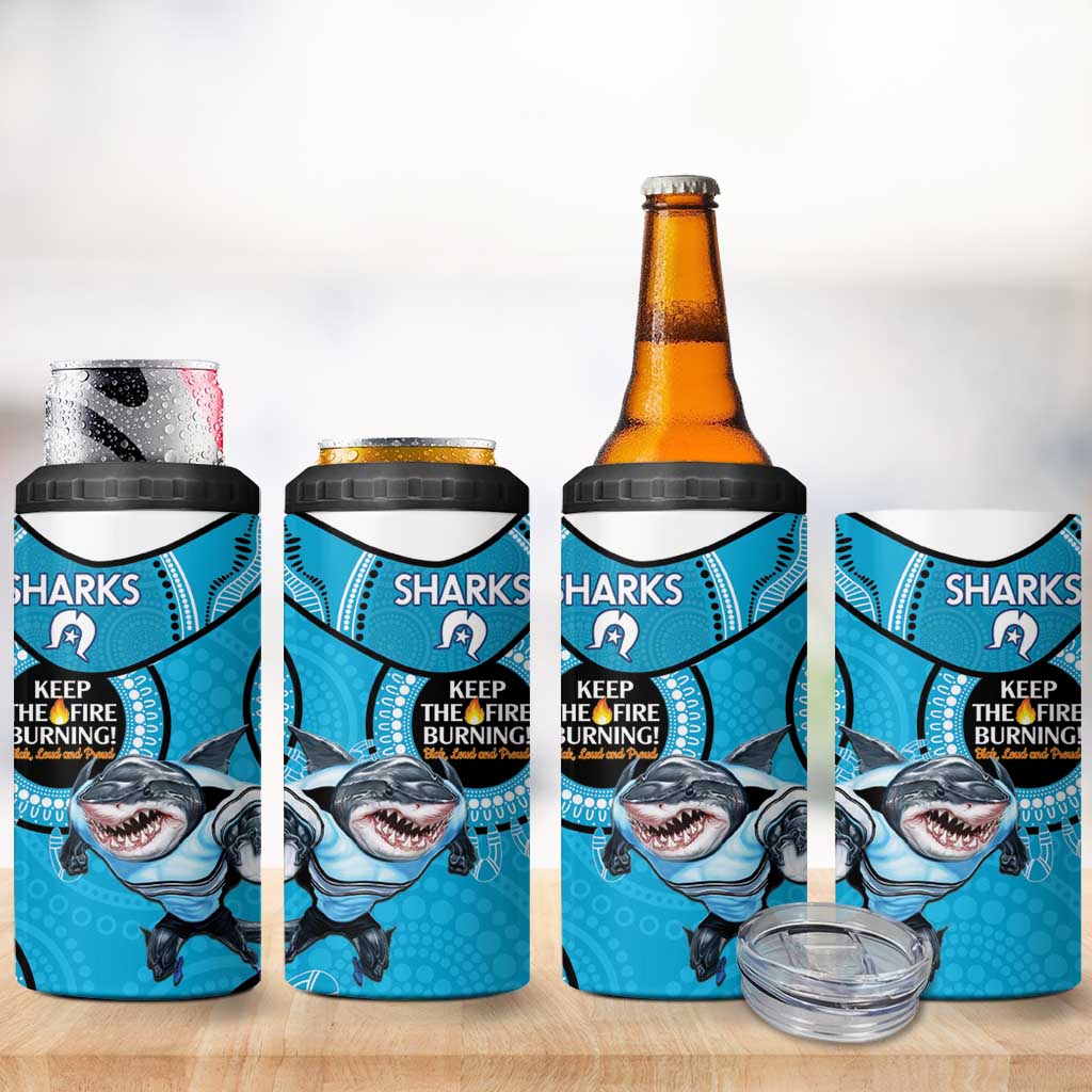 NRL Sharks NAIDOC Week 4 in 1 Can Cooler Tumbler Keep The Fire Burning Indigenous Art
