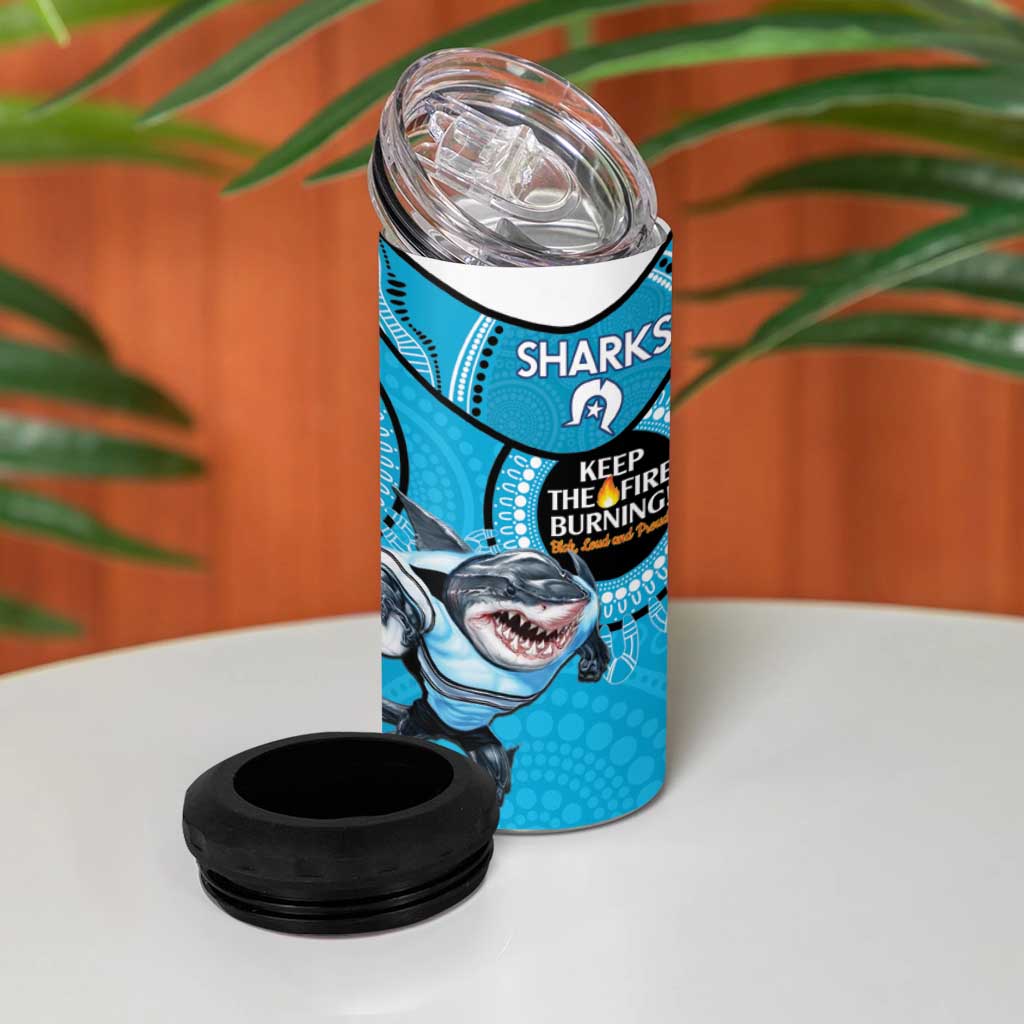 NRL Sharks NAIDOC Week 4 in 1 Can Cooler Tumbler Keep The Fire Burning Indigenous Art