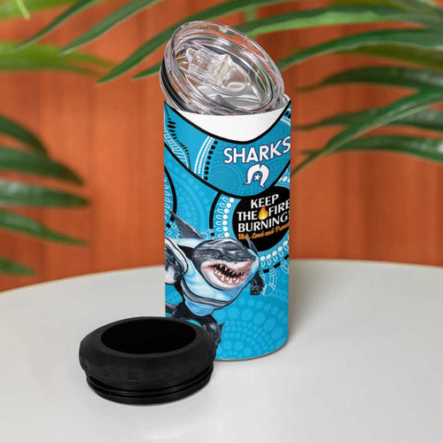 NRL Sharks NAIDOC Week 4 in 1 Can Cooler Tumbler Keep The Fire Burning Indigenous Art