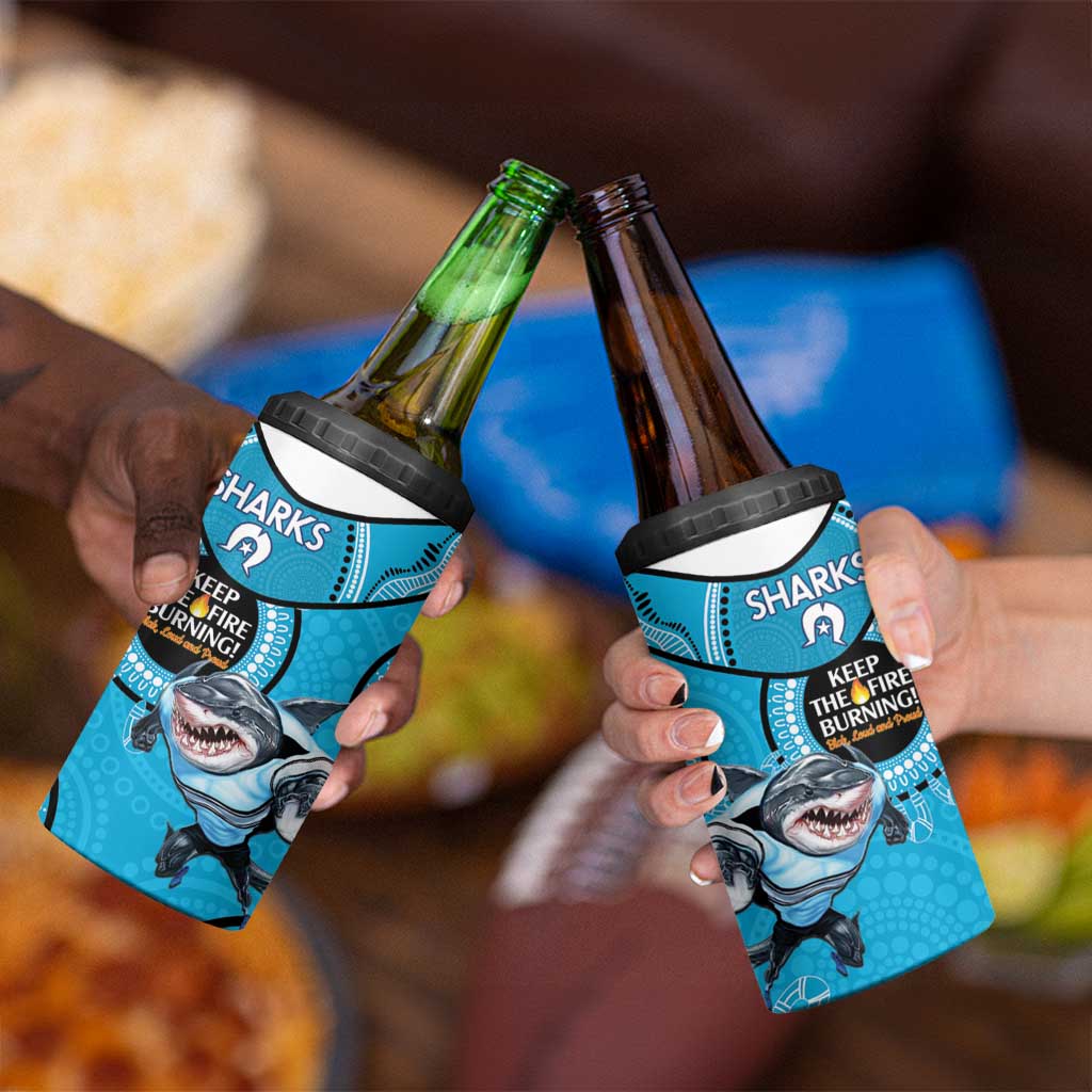 NRL Sharks NAIDOC Week 4 in 1 Can Cooler Tumbler Keep The Fire Burning Indigenous Art
