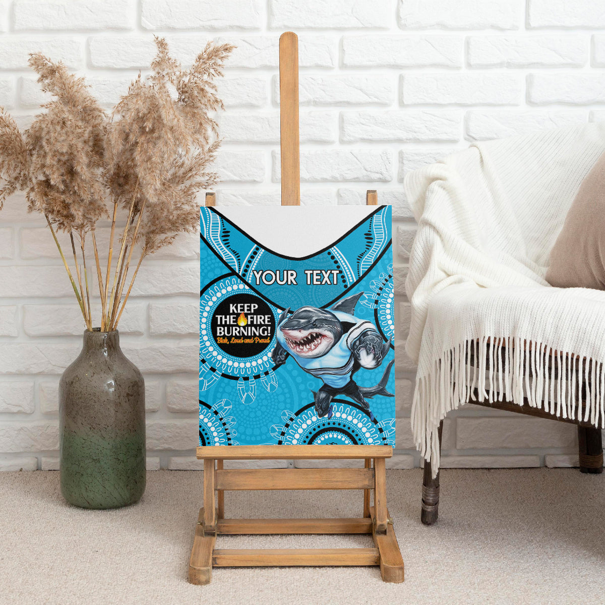 Custom NRL Sharks NAIDOC Week Canvas Wall Art Keep The Fire Burning Indigenous Art