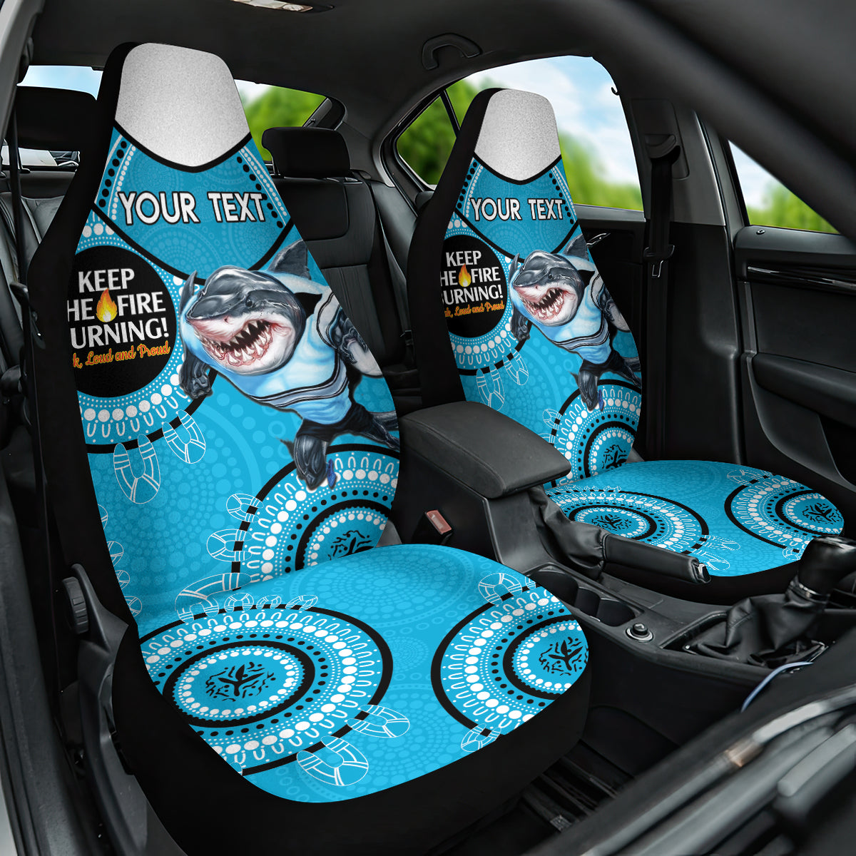 Custom NRL Sharks NAIDOC Week Car Seat Cover Keep The Fire Burning Indigenous Art