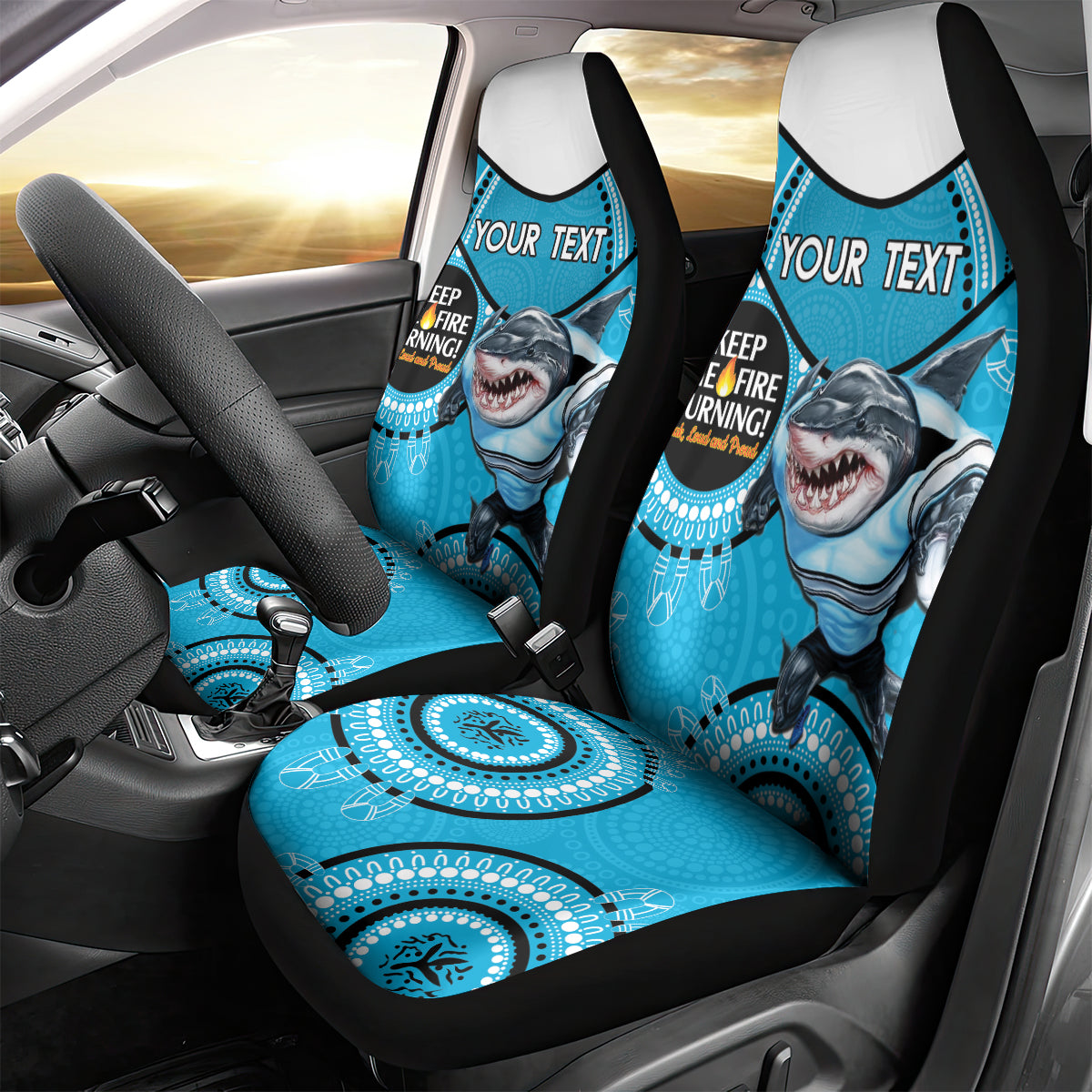 Custom NRL Sharks NAIDOC Week Car Seat Cover Keep The Fire Burning Indigenous Art