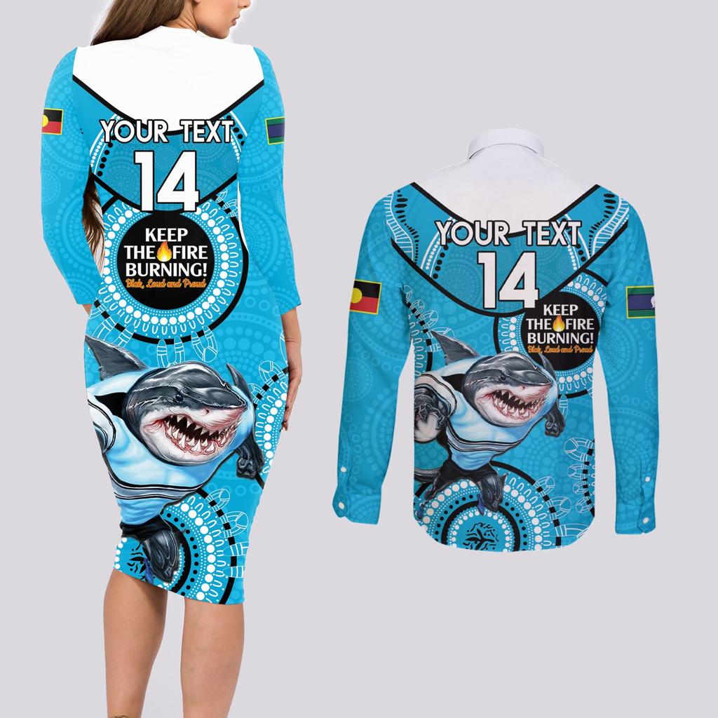 Custom NRL Sharks NAIDOC Week Couples Matching Long Sleeve Bodycon Dress and Long Sleeve Button Shirt Keep The Fire Burning Indigenous Art