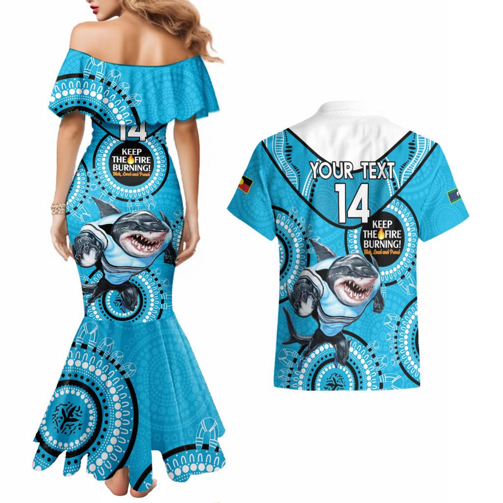Custom NRL Sharks NAIDOC Week Couples Matching Mermaid Dress and Hawaiian Shirt Keep The Fire Burning Indigenous Art