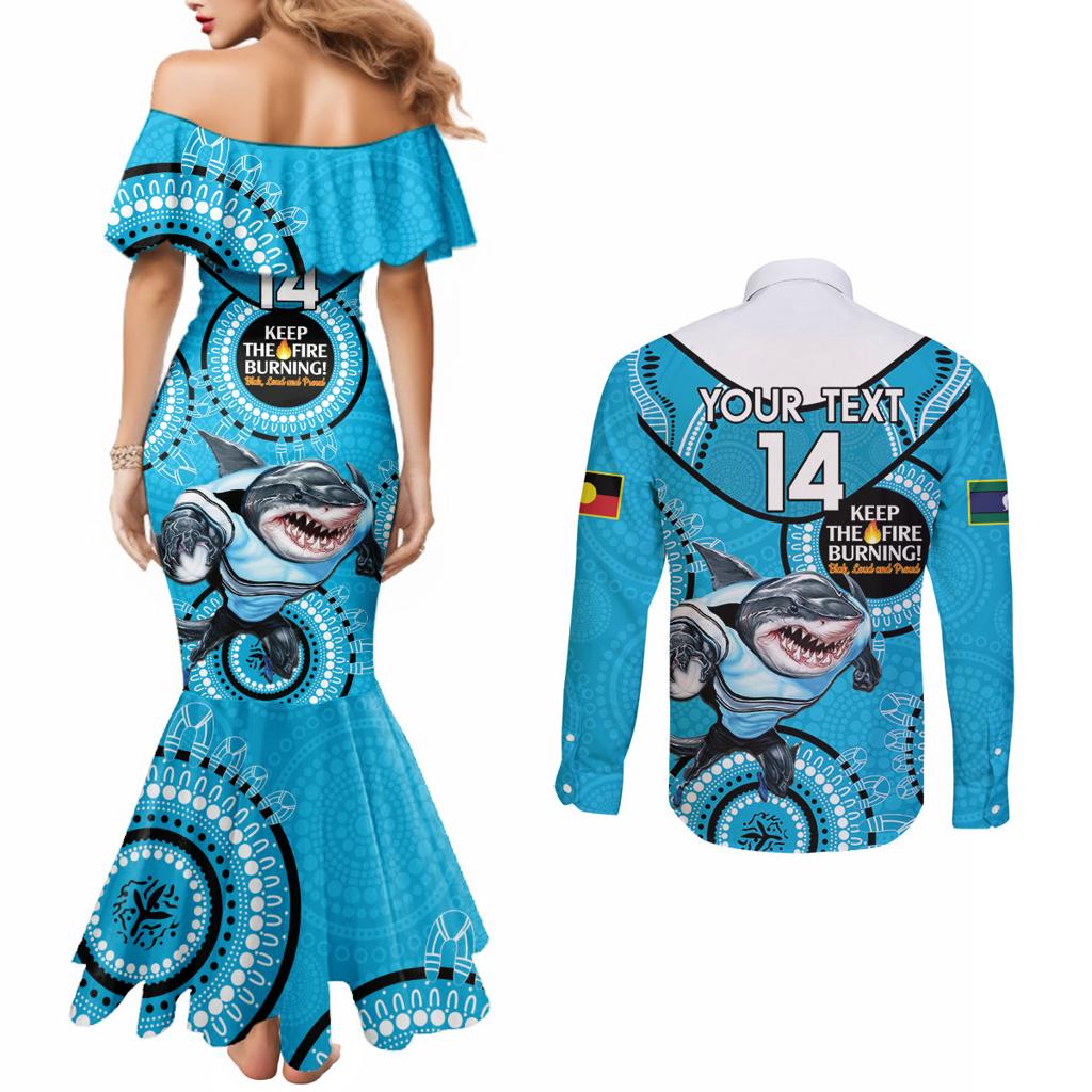 Custom NRL Sharks NAIDOC Week Couples Matching Mermaid Dress and Long Sleeve Button Shirt Keep The Fire Burning Indigenous Art