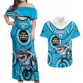 Custom NRL Sharks NAIDOC Week Couples Matching Off Shoulder Maxi Dress and Hawaiian Shirt Keep The Fire Burning Indigenous Art
