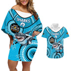 Custom NRL Sharks NAIDOC Week Couples Matching Off Shoulder Short Dress and Hawaiian Shirt Keep The Fire Burning Indigenous Art