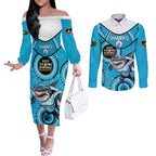 Custom NRL Sharks NAIDOC Week Couples Matching Off The Shoulder Long Sleeve Dress and Long Sleeve Button Shirt Keep The Fire Burning Indigenous Art