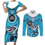 Custom NRL Sharks NAIDOC Week Couples Matching Short Sleeve Bodycon Dress and Long Sleeve Button Shirt Keep The Fire Burning Indigenous Art